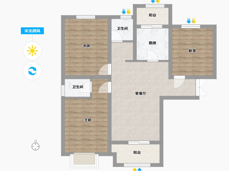 陕西省-西安市-瑞和大唐府邸-88.36-户型库-采光通风