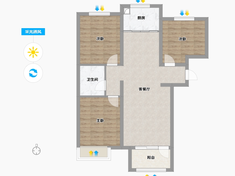 河北省-廊坊市-固安金海滨河城-77.55-户型库-采光通风