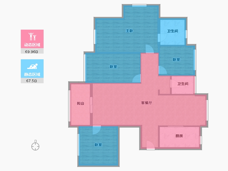 辽宁省-大连市-钻石湾-B2区-126.40-户型库-动静分区