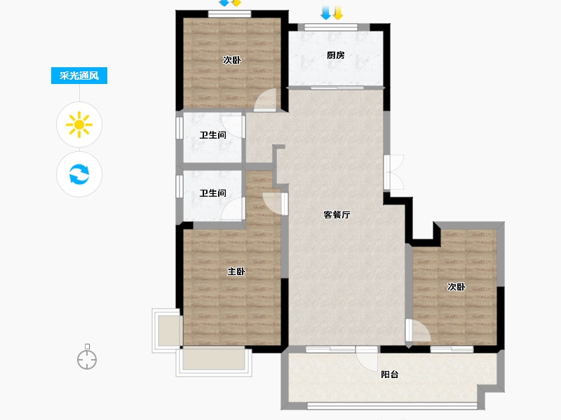 山东省-聊城市-财信九州印象-104.00-户型库-采光通风