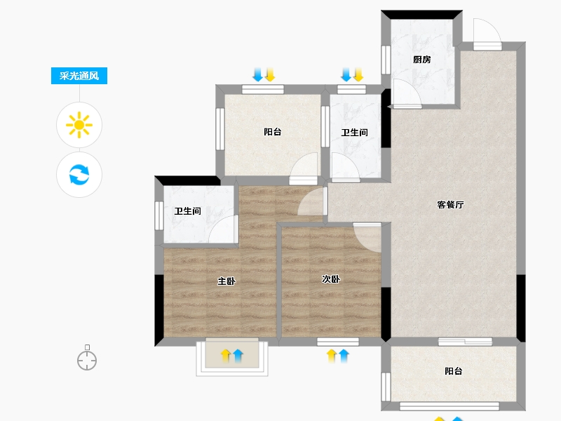 四川省-绵阳市-九洲北郡-70.22-户型库-采光通风