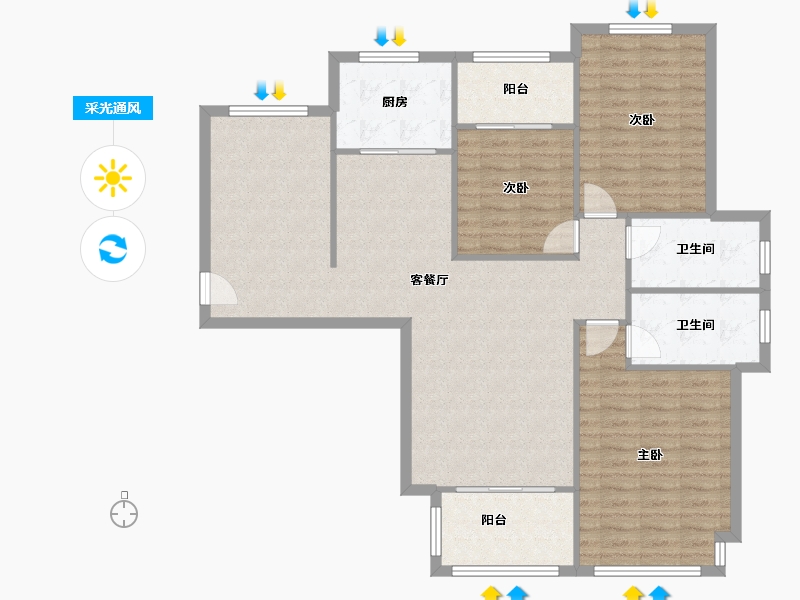 河南省-郑州市-瀚宇天悦湾五号院-118.40-户型库-采光通风