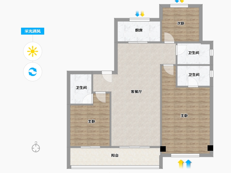 浙江省-温州市-中梁璟园-101.87-户型库-采光通风