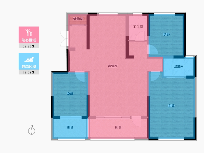 新疆维吾尔自治区-石河子市-39号小区社区-107.40-户型库-动静分区