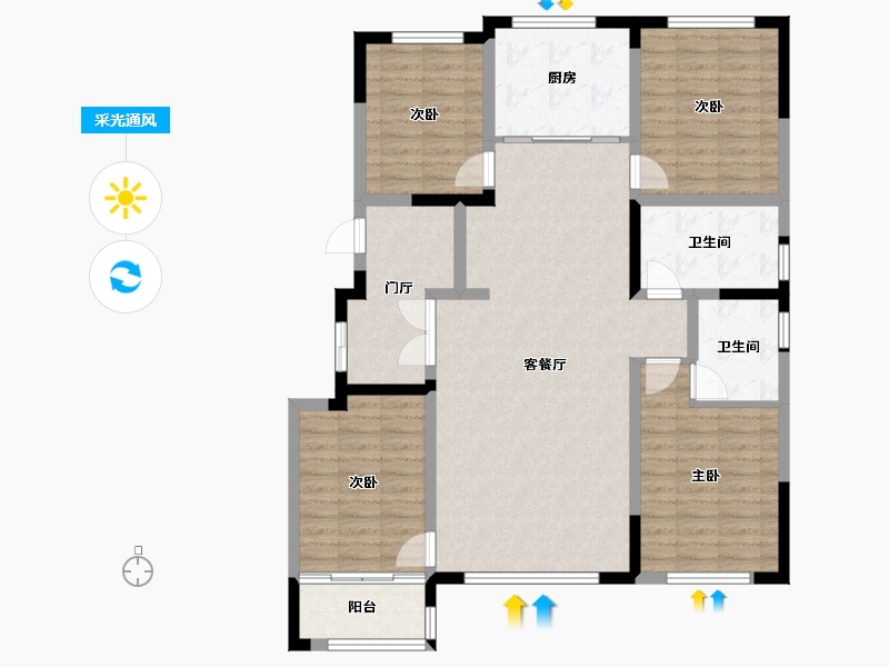 山东省-淄博市-橡树玫瑰城-116.80-户型库-采光通风