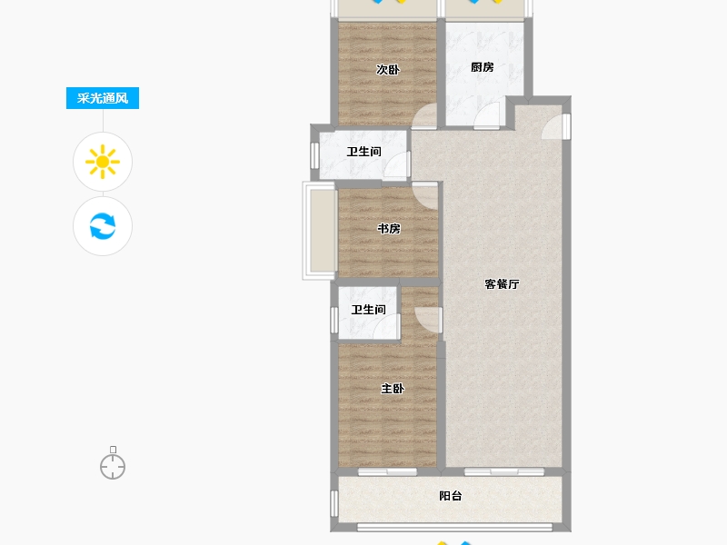 湖北省-武汉市-福星惠誉月亮湾壹号-109.60-户型库-采光通风