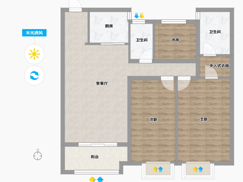 山西省-长治市-书苑名家 A户型 124平方-99.20-户型库-采光通风