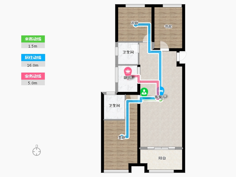 山西省-长治市-书苑名家 B户型 126平方-100.80-户型库-动静线