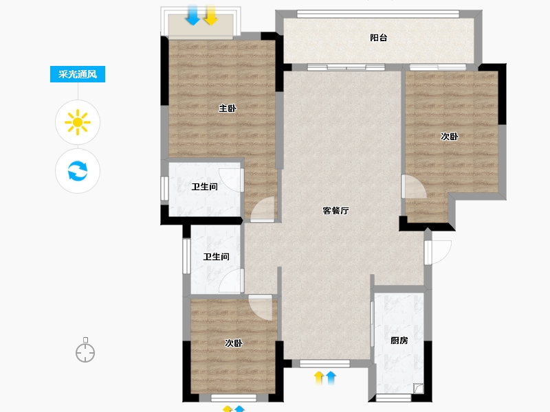 浙江省-台州市-亿金府-102.40-户型库-采光通风