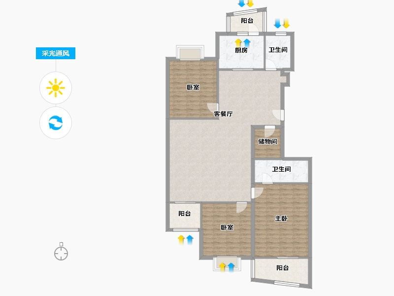 安徽省-合肥市-顶间花园-150.00-户型库-采光通风