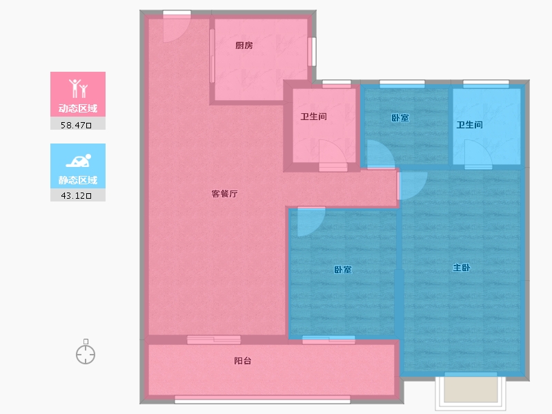 湖北省-仙桃市-荣怀及第世家D区-91.69-户型库-动静分区