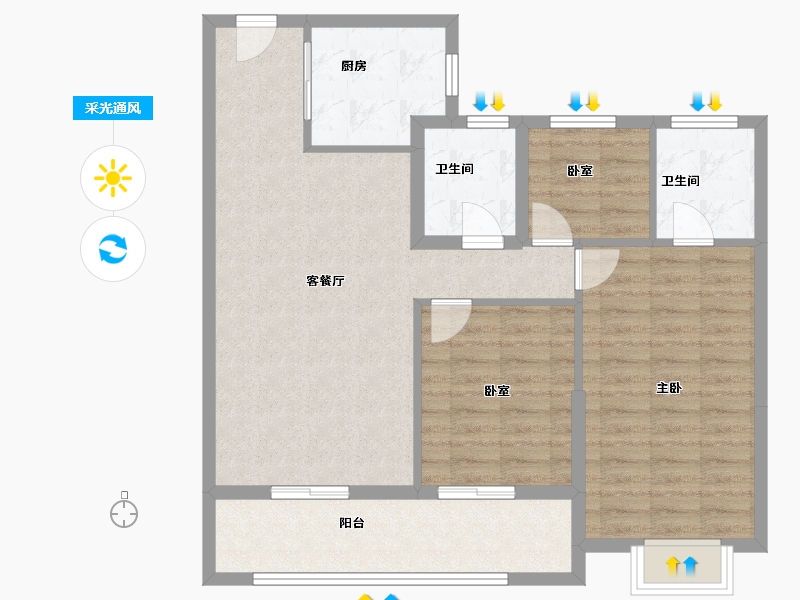 湖北省-仙桃市-荣怀及第世家D区-91.69-户型库-采光通风