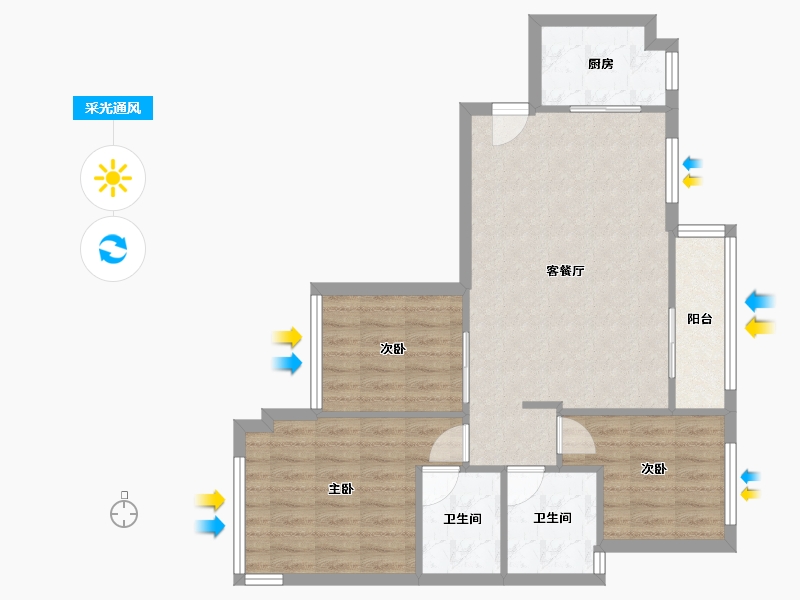 广东省-东莞市-城建御河湾花园-76.00-户型库-采光通风