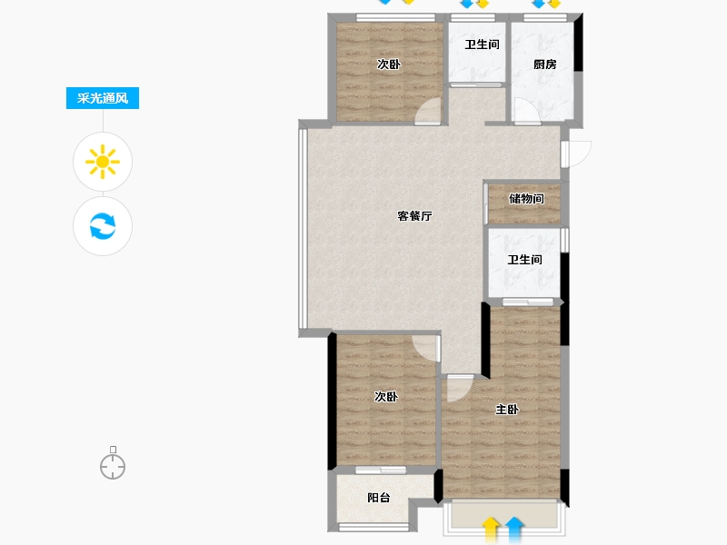 浙江省-金华市-横店桂语江南小区-92.80-户型库-采光通风