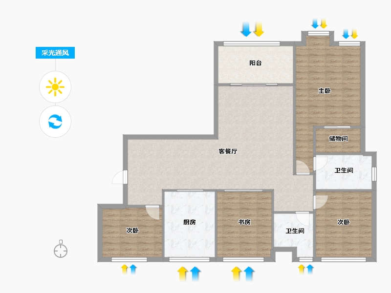 重庆-重庆市-龙力巴国御景-120.00-户型库-采光通风