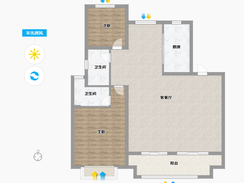 江苏省-泰州市-壹号公馆-115.00-户型库-采光通风