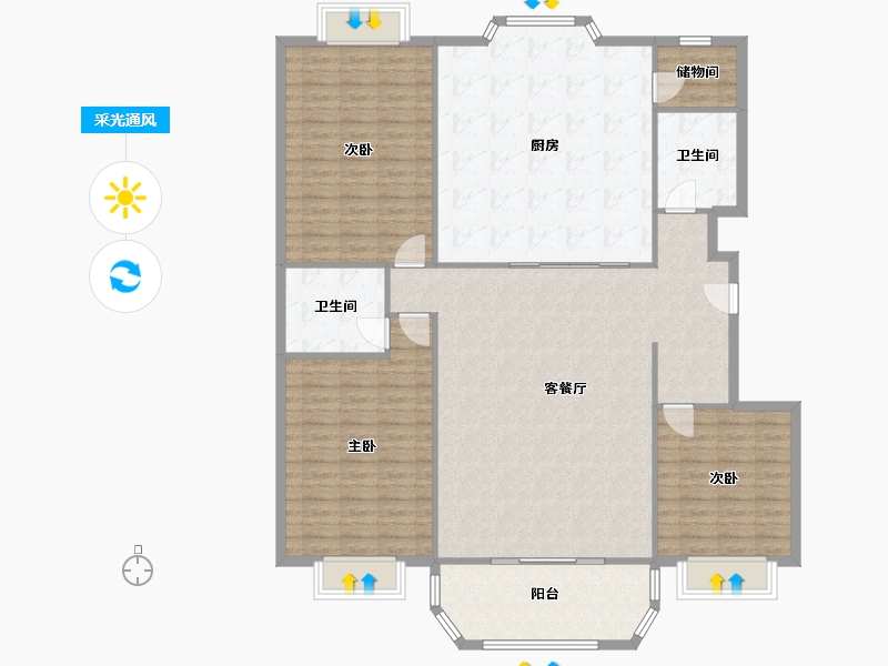 内蒙古自治区-呼和浩特市-怡水园-190.00-户型库-采光通风