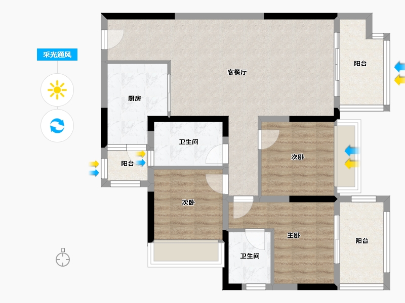 四川省-绵阳市-富临绵州水郡-90.96-户型库-采光通风