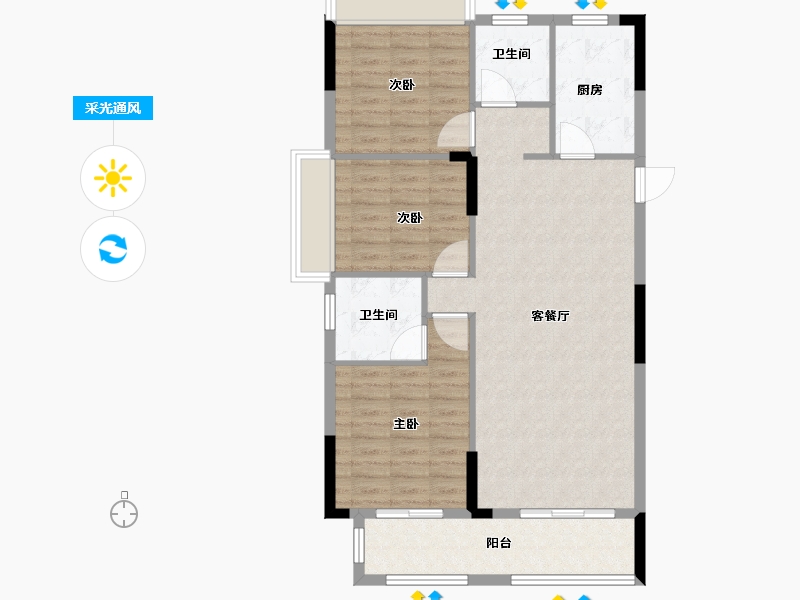 湖北省-鄂州市-星辰湾-96.98-户型库-采光通风