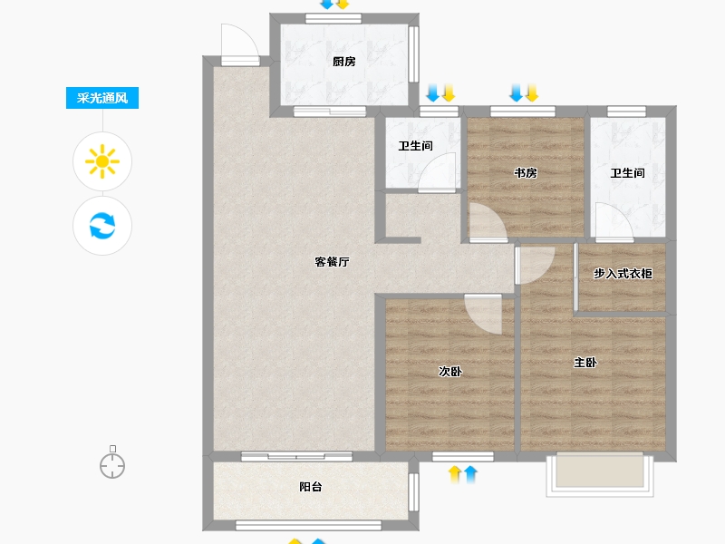 山东省-菏泽市-龙熙湾-96.93-户型库-采光通风