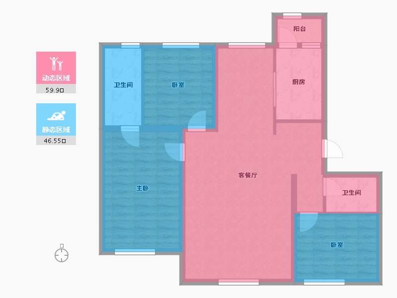 黑龙江省-大庆市-欣华里-95.86-户型库-动静分区