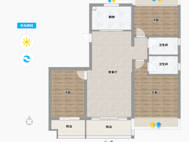 江苏省-扬州市-碧桂园陵江府-95.48-户型库-采光通风