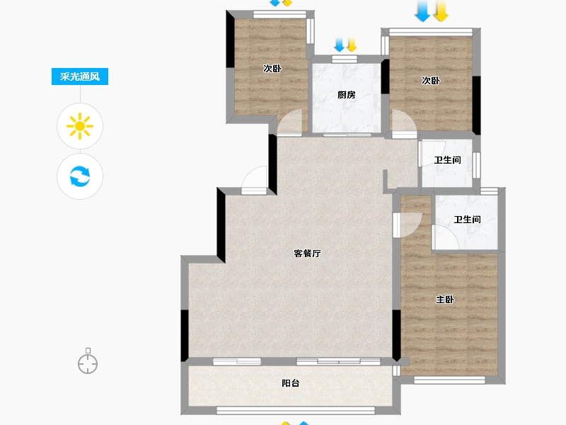 浙江省-绍兴市-朗臻中鸿府-86.81-户型库-采光通风