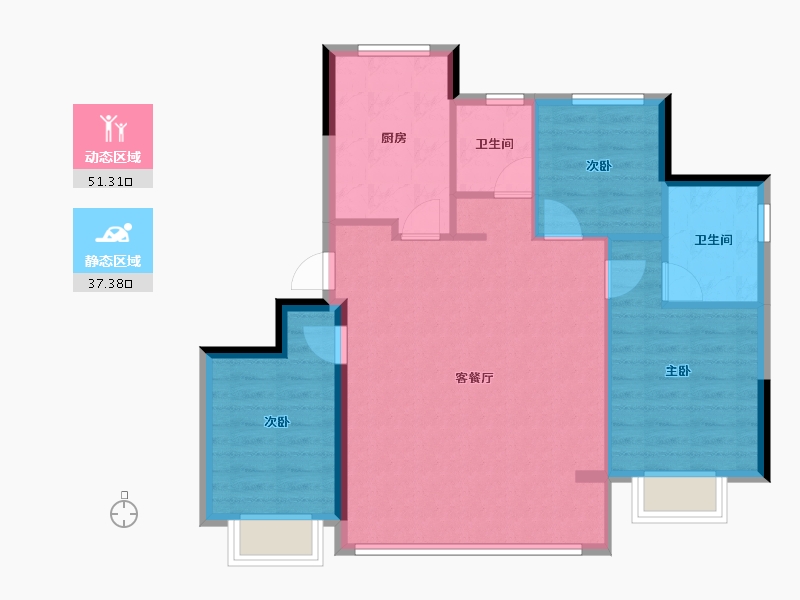 浙江省-宁波市-轨交·悦东上境府-80.55-户型库-动静分区