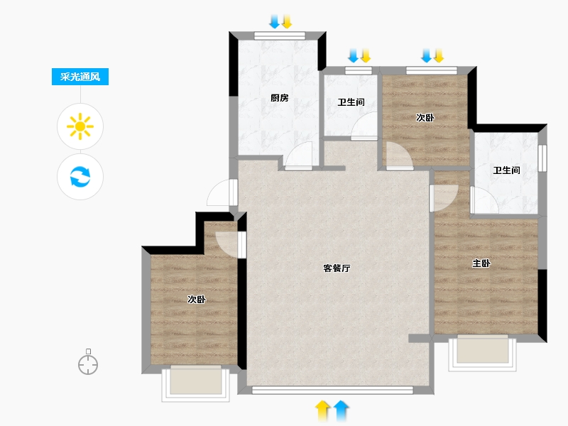 浙江省-宁波市-轨交·悦东上境府-80.55-户型库-采光通风