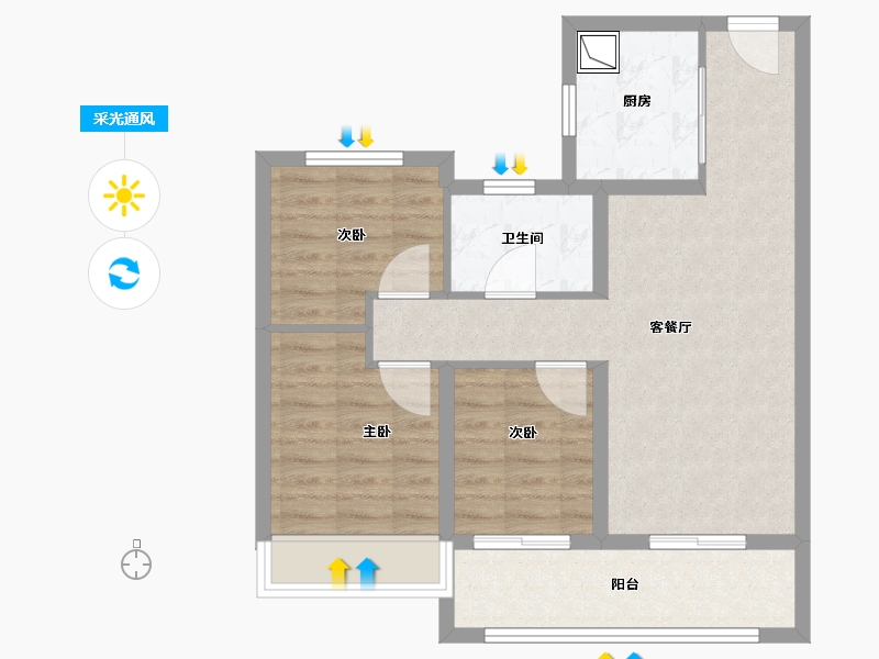 河南省-郑州市-碧桂园西流湖名城二号院-71.20-户型库-采光通风