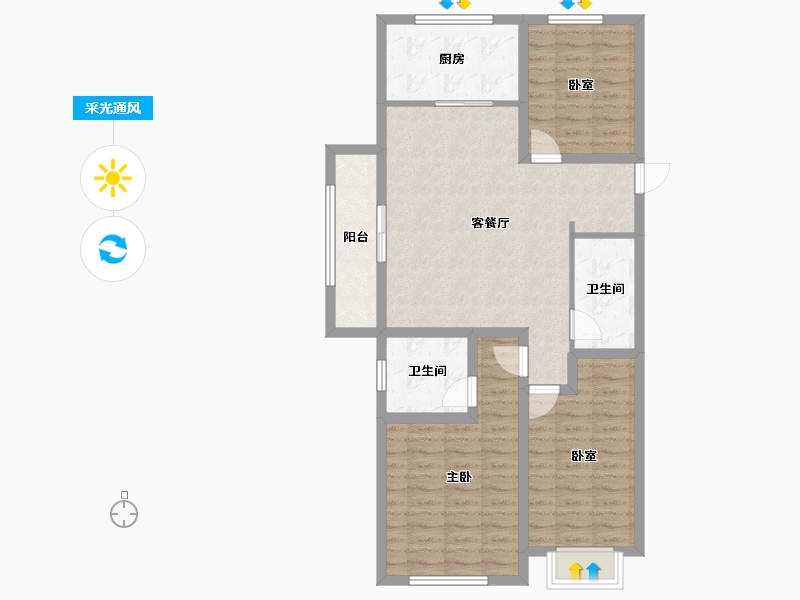 浙江省-杭州市-宁巢美地公寓五区-77.60-户型库-采光通风