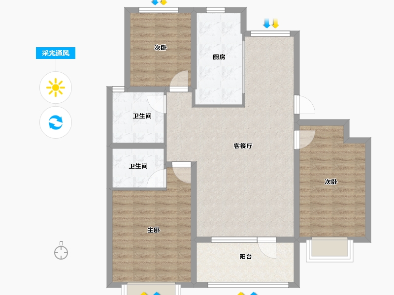 河北省-邯郸市-金凤一号-96.00-户型库-采光通风