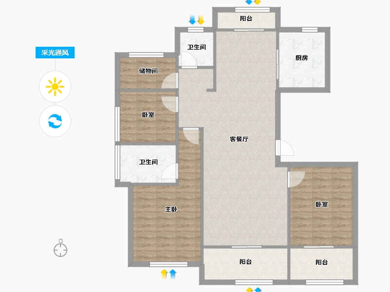 浙江省-绍兴市-万固滨江越珑府-112.00-户型库-采光通风