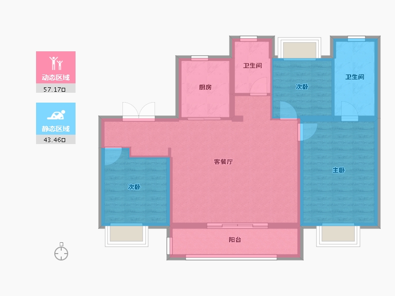 江苏省-扬州市-九龙湾珑著-90.40-户型库-动静分区