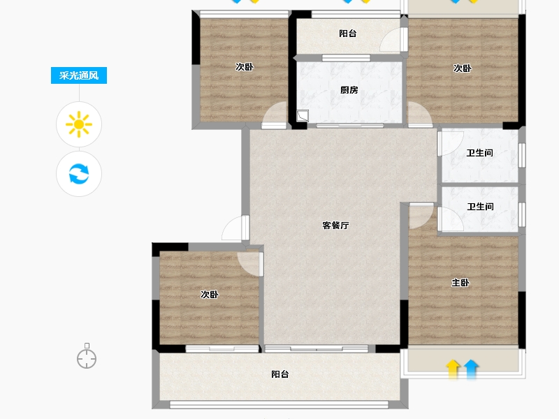 云南省-楚雄彝族自治州-金色华园-105.60-户型库-采光通风