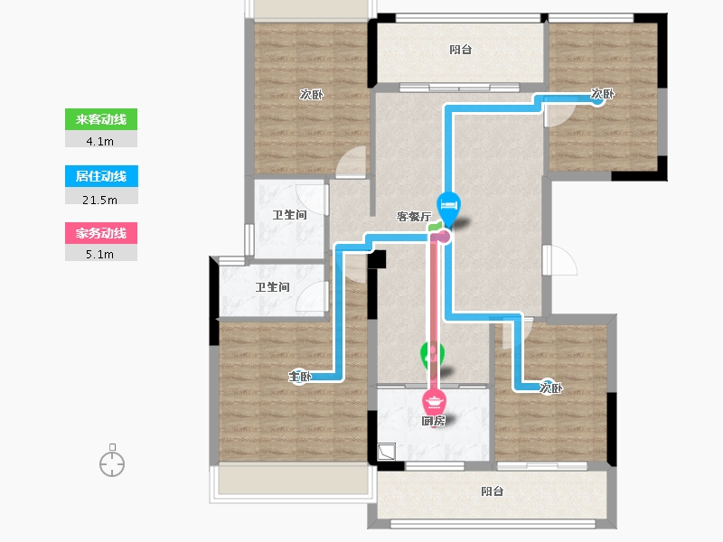 云南省-楚雄彝族自治州-金色华园-104.80-户型库-动静线