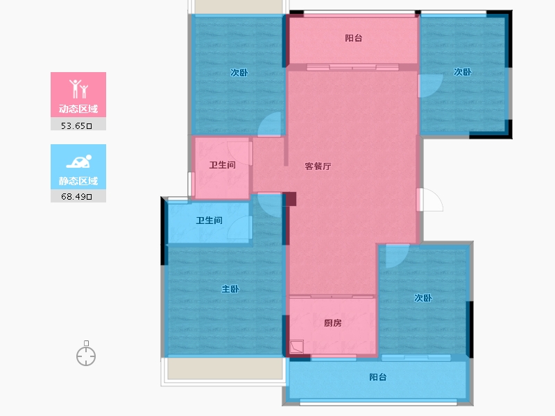 云南省-楚雄彝族自治州-金色华园-104.80-户型库-动静分区