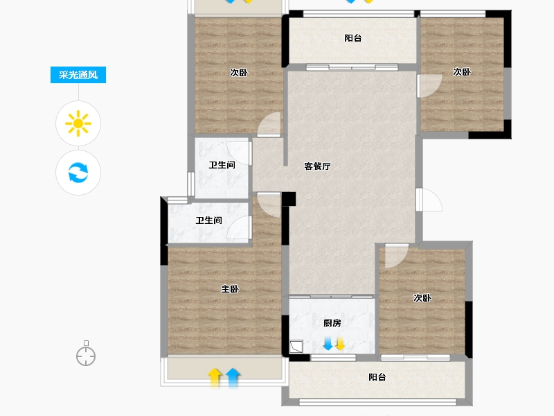 云南省-楚雄彝族自治州-金色华园-104.80-户型库-采光通风