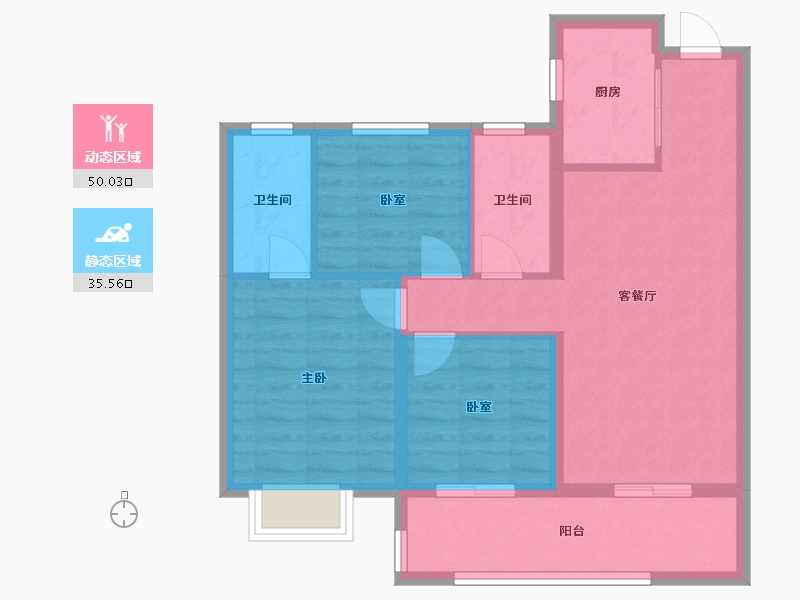 云南省-昆明市-双河湾-80.96-户型库-动静分区