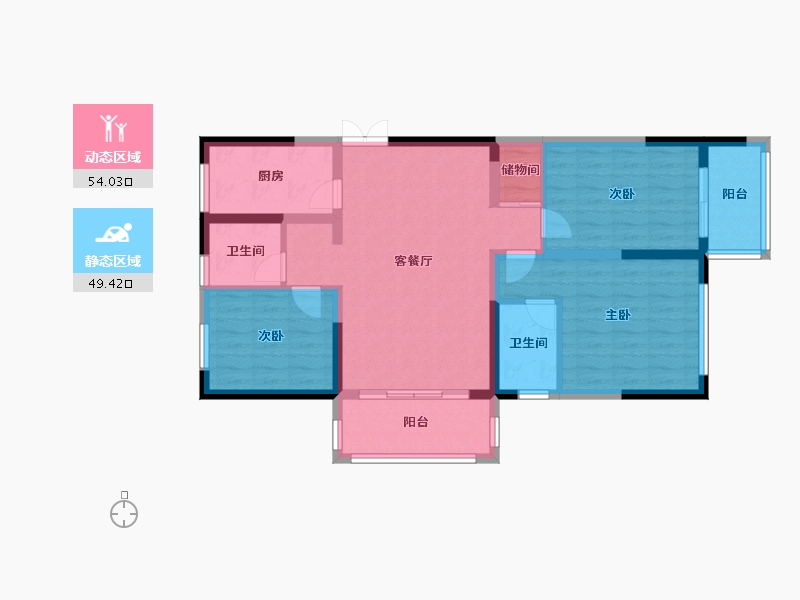 江苏省-淮安市-高张花园二期-92.80-户型库-动静分区