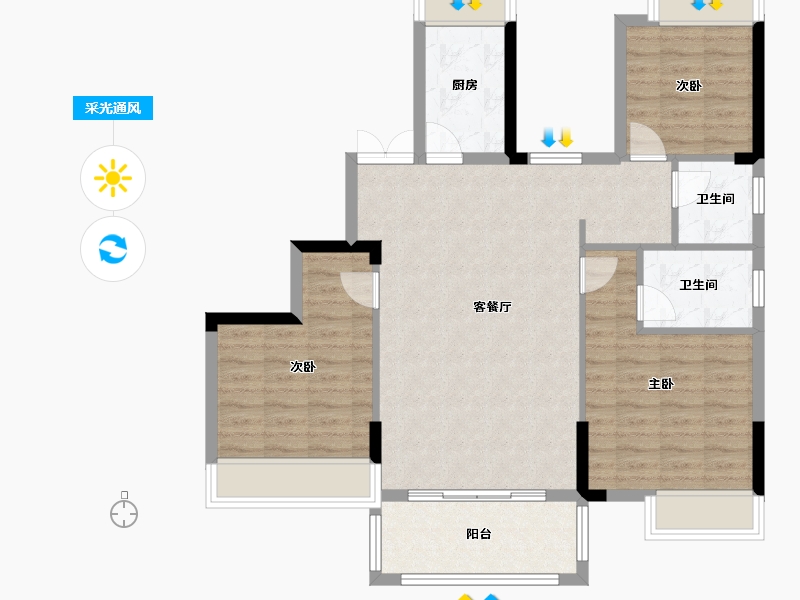 湖北省-荆州市-观澜·墨香院-89.62-户型库-采光通风