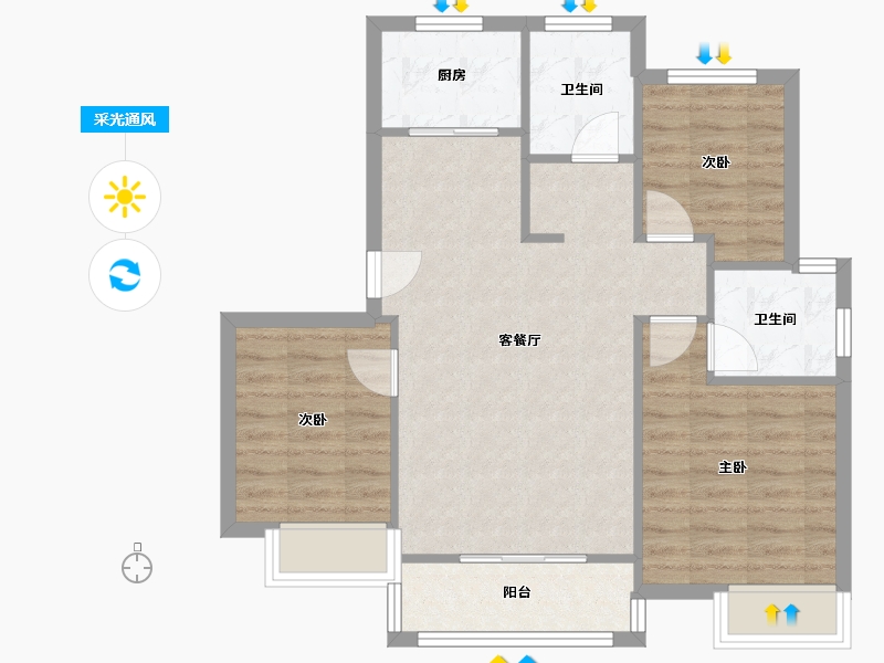 浙江省-嘉兴市-硖北里二期-102.00-户型库-采光通风