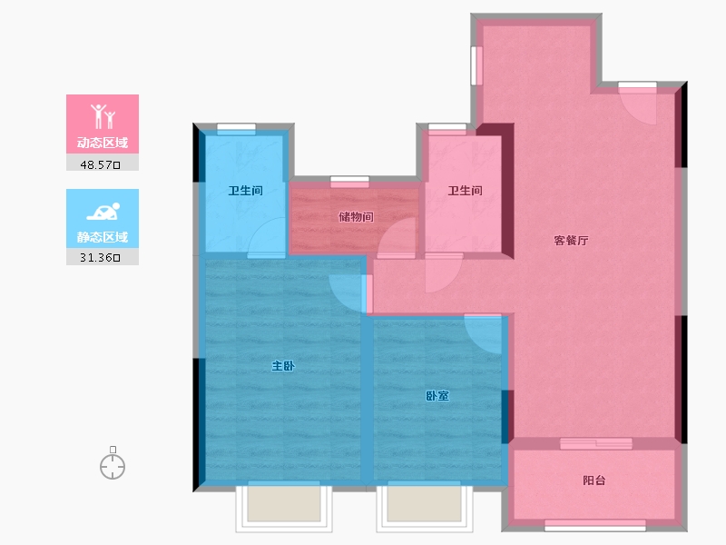 浙江省-温州市-云起麓鸣-71.14-户型库-动静分区