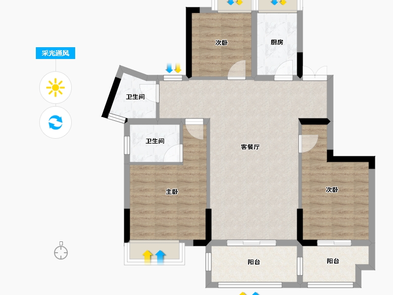 湖北省-荆州市-观澜·墨香院-88.96-户型库-采光通风