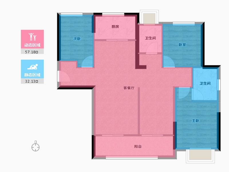 福建省-厦门市-集美发展心厝-80.00-户型库-动静分区