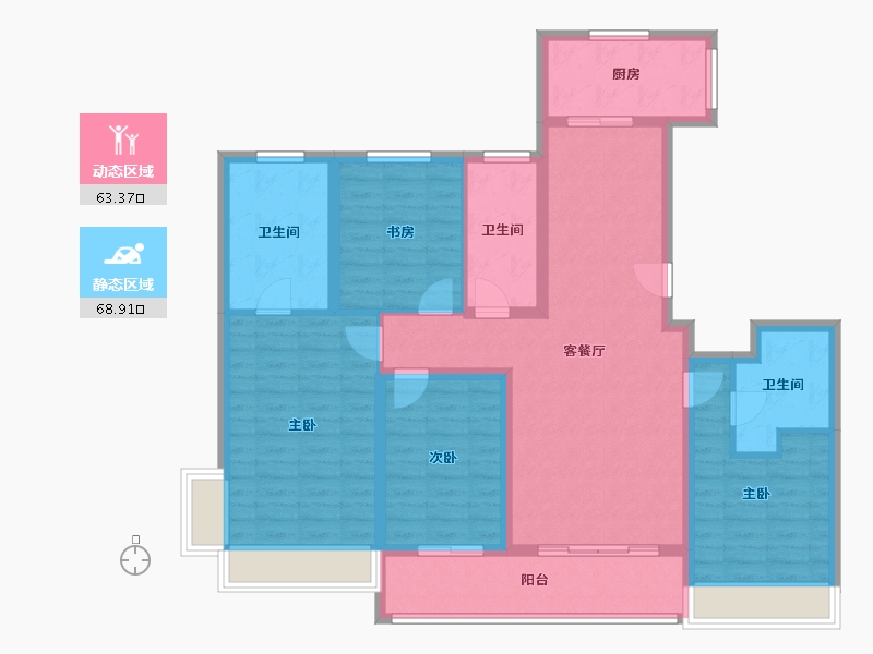 浙江省-杭州市-华润置地亚奥城小区-131.20-户型库-动静分区