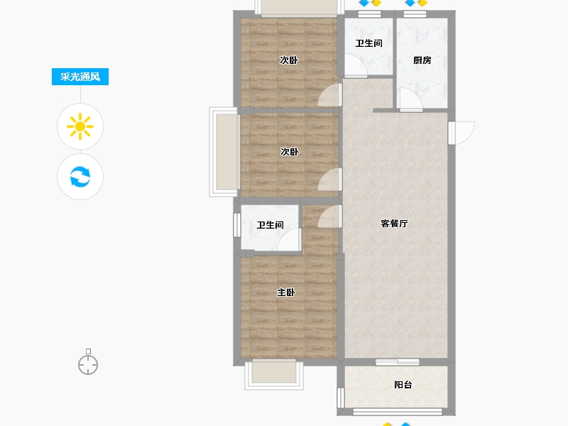 湖北省-武汉市-融创九坤璟宸时代-86.39-户型库-采光通风