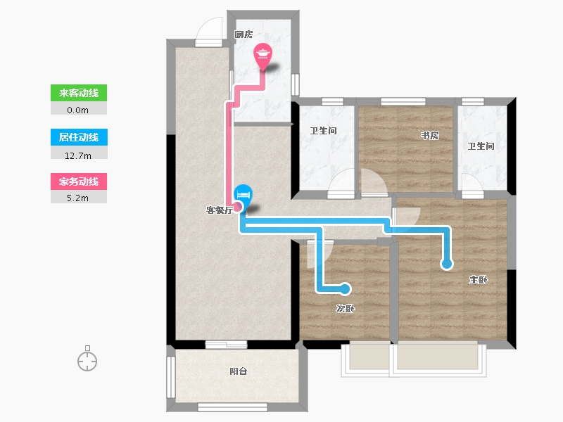 湖北省-武汉市-融创九坤璟宸时代-76.92-户型库-动静线