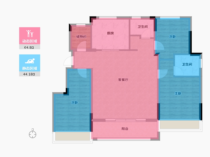 浙江省-绍兴市-蓝城·剡江莲园-98.30-户型库-动静分区