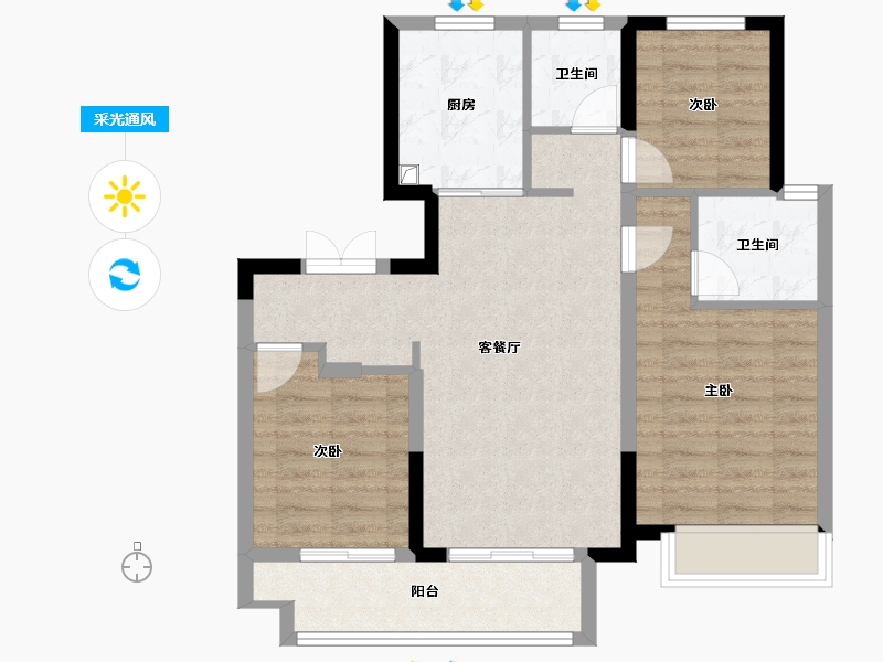 陕西省-西安市-陕建崇文观筑-77.62-户型库-采光通风